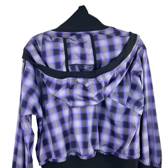 Lululemon Run Reflection Plaid Pullover Oversized Purple cropped Jacket size 6 - Picture 7 of 16